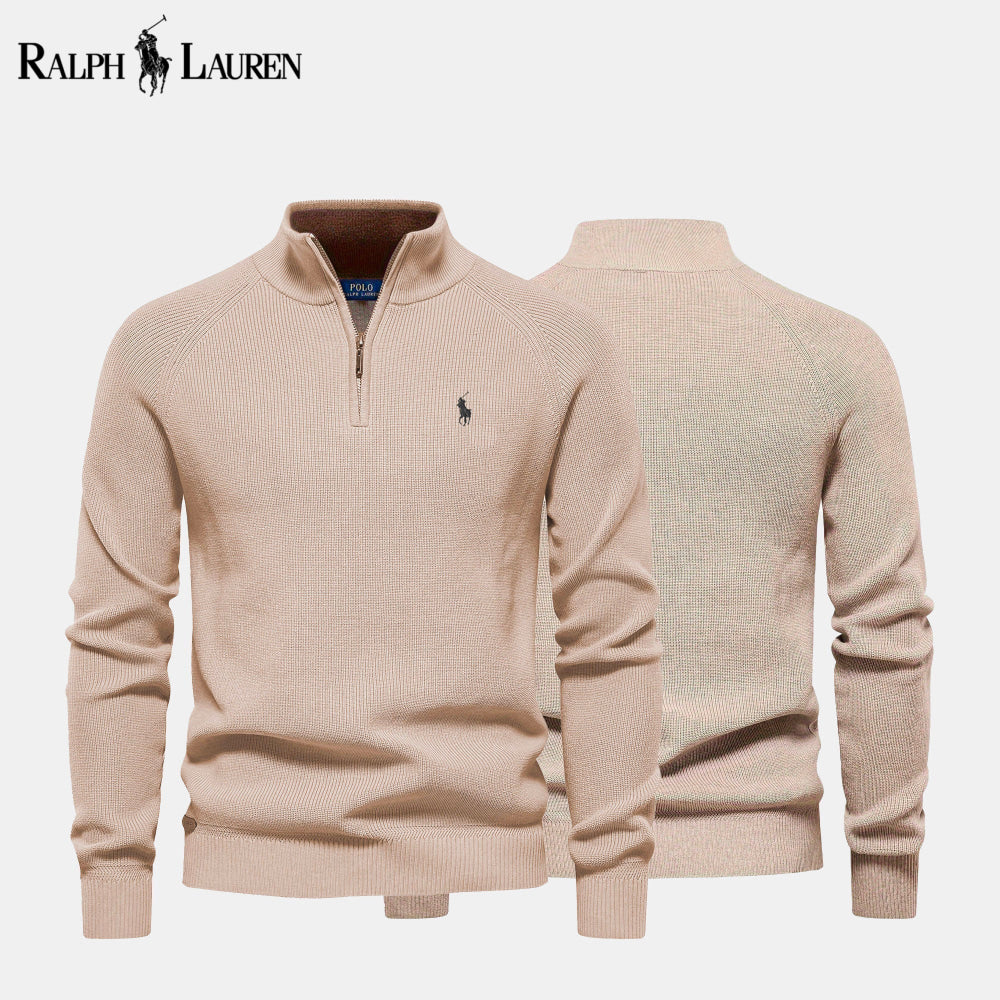 RL Zip Cable-Knit Wool Knit Sweater Beige / S RL Zip Cable-Knit Wool Knit Sweater
