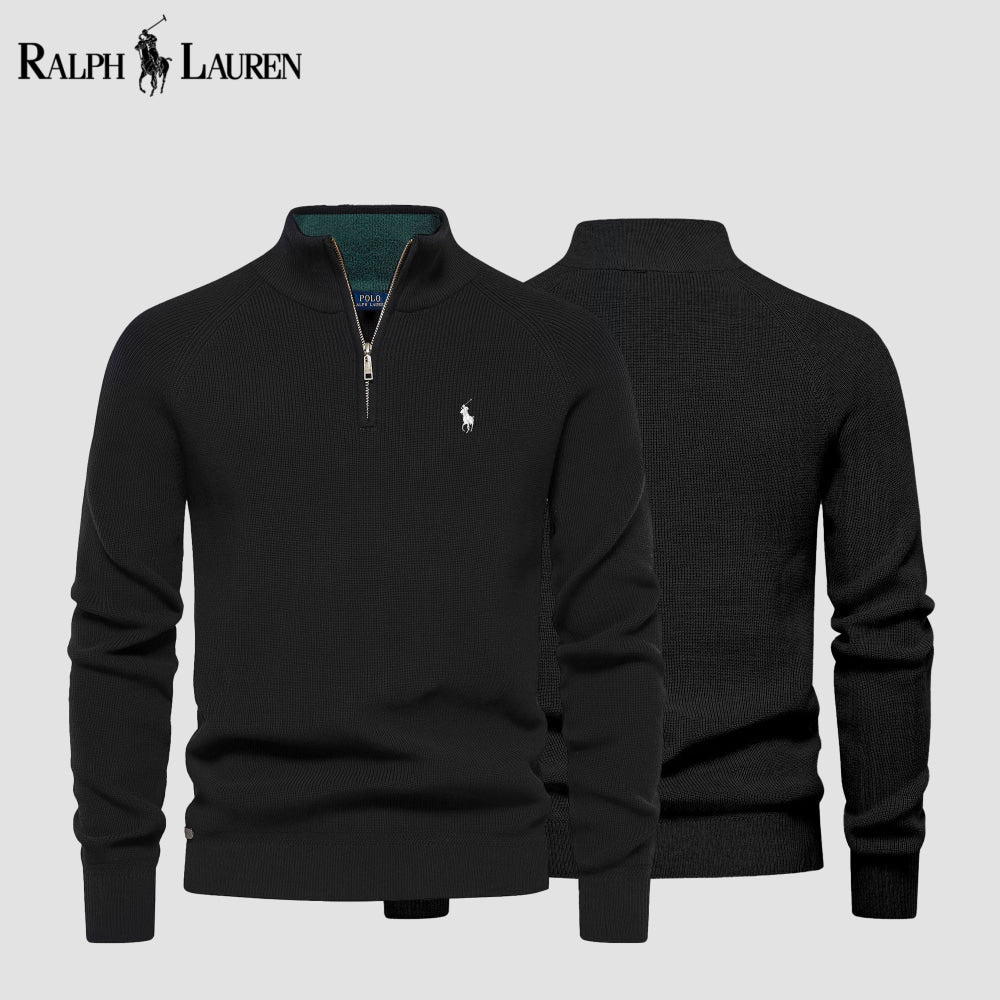 RL Zip Cable-Knit Wool Knit Sweater Black / S RL Zip Cable-Knit Wool Knit Sweater