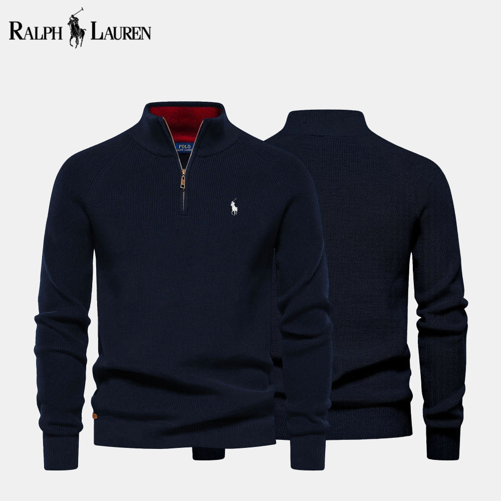 RL Zip Cable-Knit Wool Knit Sweater Blue / S RL Zip Cable-Knit Wool Knit Sweater