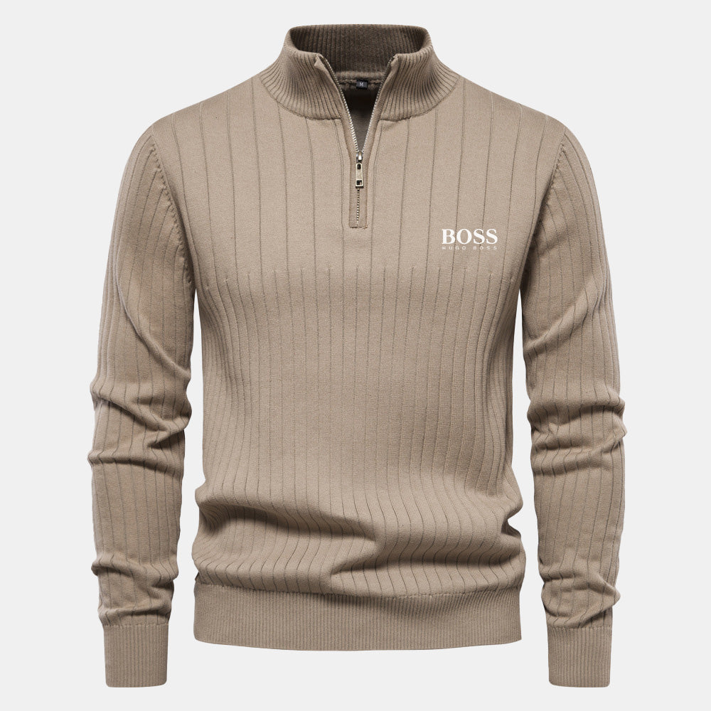 HB Zip Classic Knit Sweater Beige / S HB Zip Classic Knit Sweater