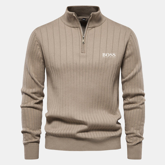HB Zip Classic Knit Sweater Beige / S HB Zip Classic Knit Sweater
