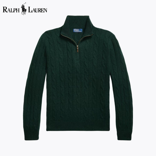 RL Cable-Knit Cashmere Quarter-Zip Jumper Green / S RL Cable-Knit Cashmere Quarter-Zip Jumper