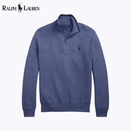 RL Mesh-Knit Cotton Quarter-Zip Sweater Blue / S RL Mesh-Knit Cotton Quarter-Zip Sweater
