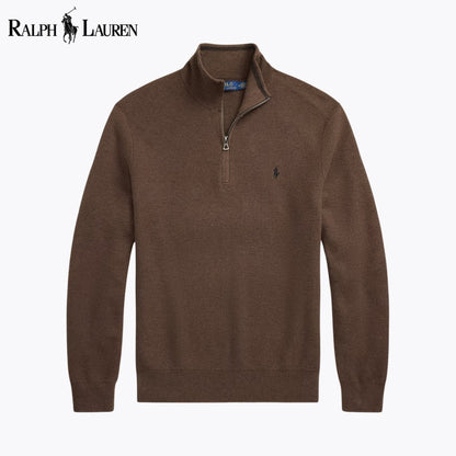 RL Mesh-Knit Cotton Quarter-Zip Sweater Brown / S RL Mesh-Knit Cotton Quarter-Zip Sweater