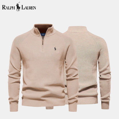 RL Zip Cable-Knit Wool Knit Sweater Beige / S RL Zip Cable-Knit Wool Knit Sweater