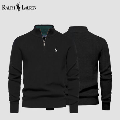 RL Zip Cable-Knit Wool Knit Sweater Black / S RL Zip Cable-Knit Wool Knit Sweater
