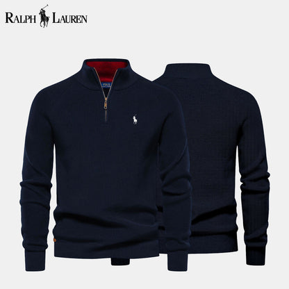 RL Zip Cable-Knit Wool Knit Sweater Blue / S RL Zip Cable-Knit Wool Knit Sweater