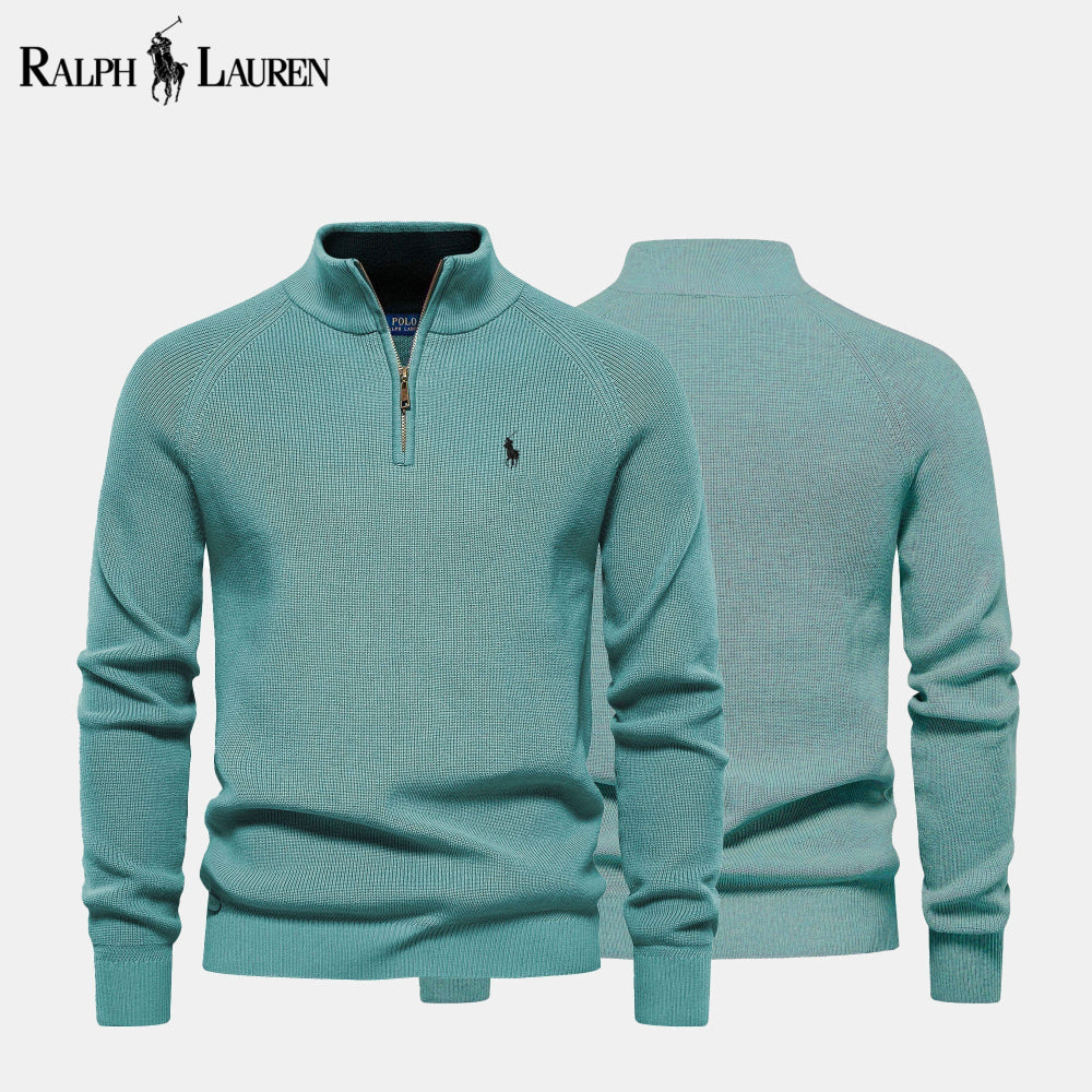 RL Zip Cable-Knit Wool Knit Sweater Green / S RL Zip Cable-Knit Wool Knit Sweater