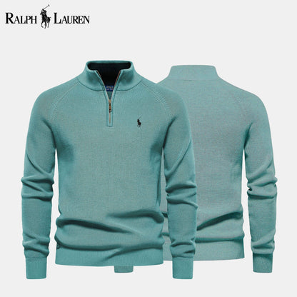RL Zip Cable-Knit Wool Knit Sweater Green / S RL Zip Cable-Knit Wool Knit Sweater