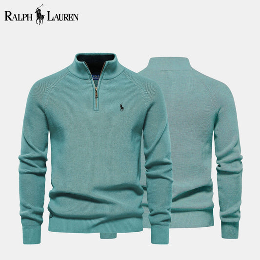 RL Zip Cable-Knit Wool Knit Sweater Green / S RL Zip Cable-Knit Wool Knit Sweater